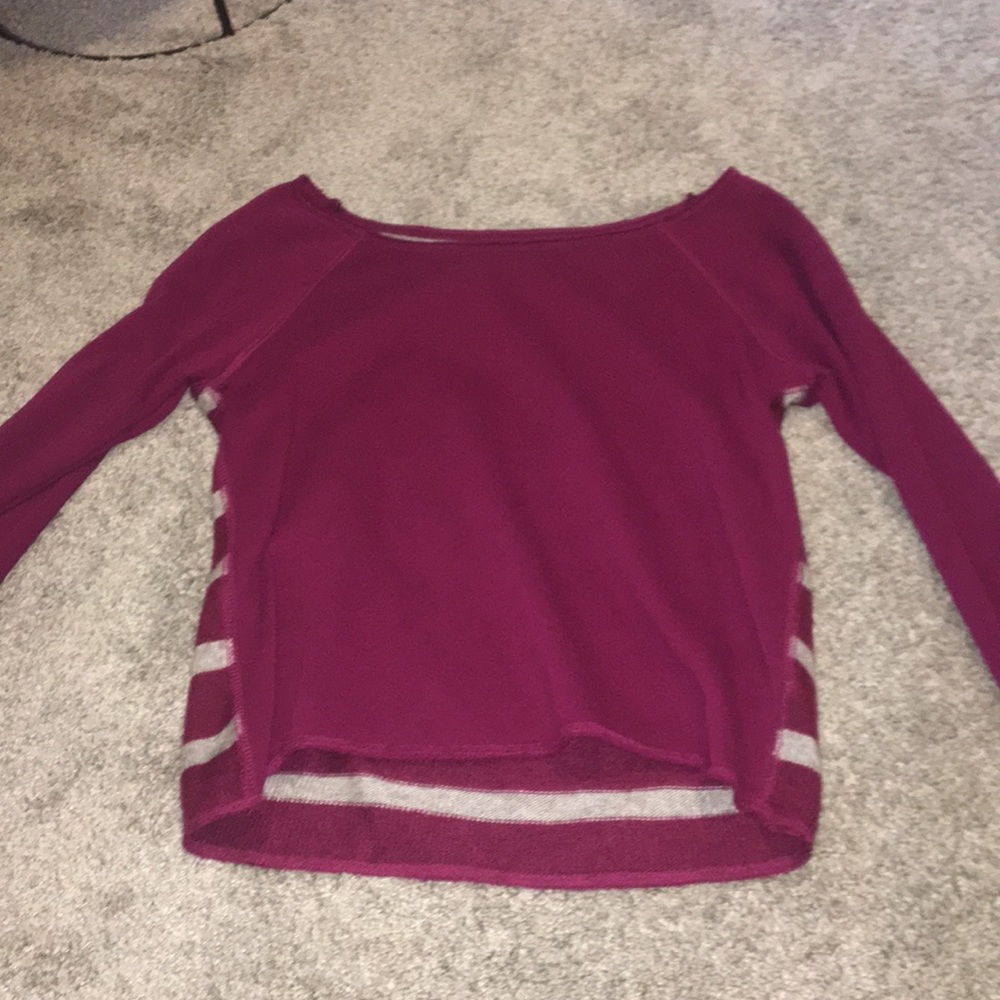 purple long sleeve top with knitted back